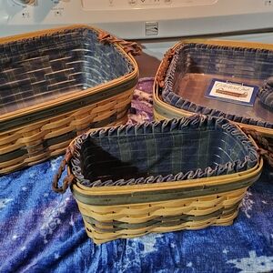 Longaberger basket Set with Blue Lining